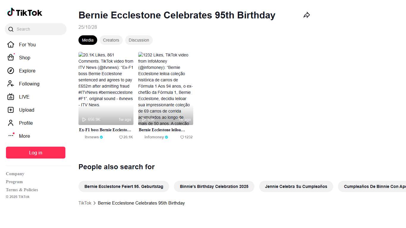 Bernie Ecclestone Celebrates 95th Birthday TikTok